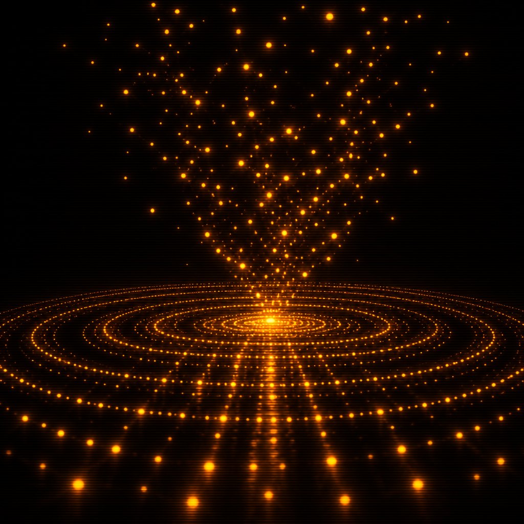 Rings of amber points like a pool, with a swarm descending into it